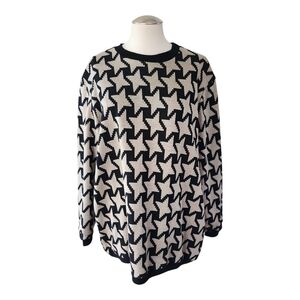 Cape Cod Black and White Houndstooth Sweater Star Pattern VTG XL
